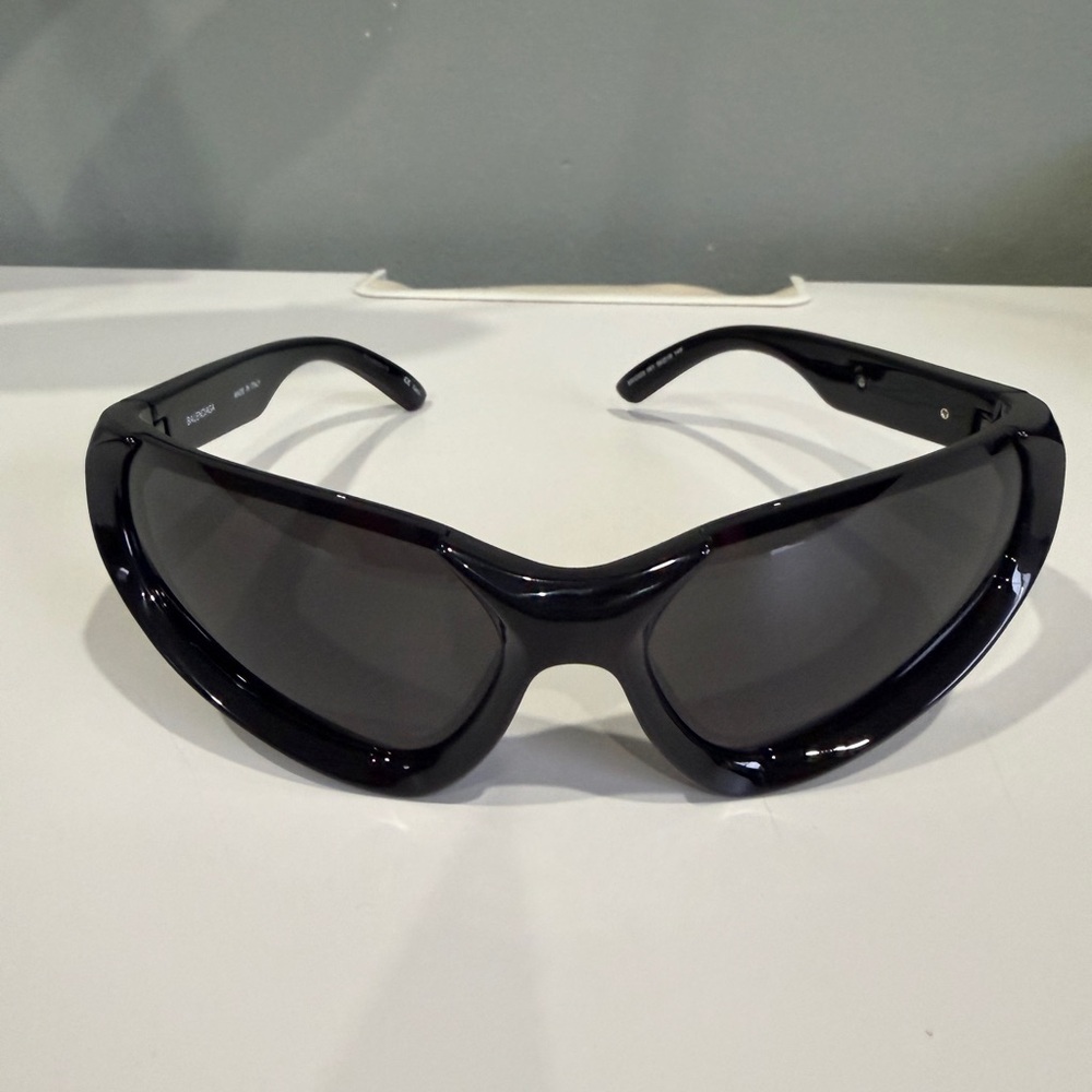Balenciaga Glossy Black Wrap Sunglasses - Dark Smoke Lenses